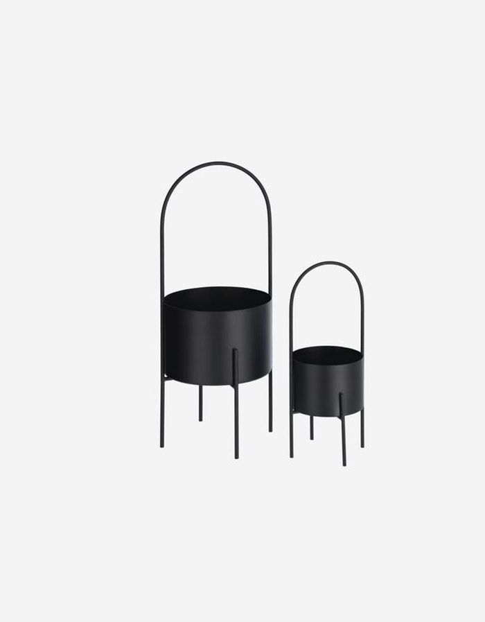 Lot Mash de 2 cache-pots ronds avec poignée en métal noir