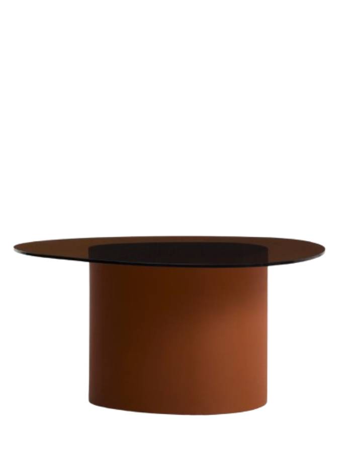 TABLE BASSE OLIR EN VERRE TREMPE ET ACIER MARRON 80 X 74 CM
