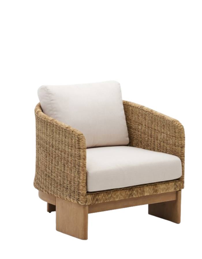 FAUTEUIL XORIGUER EN ROTIN SYNTHETIQUE ET BOIS D'EUCALYPTUS