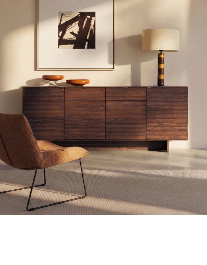 BUFFET NORLEN 4 PORTES ET 2 TIROIRS EN PLACAGE DE NOYER