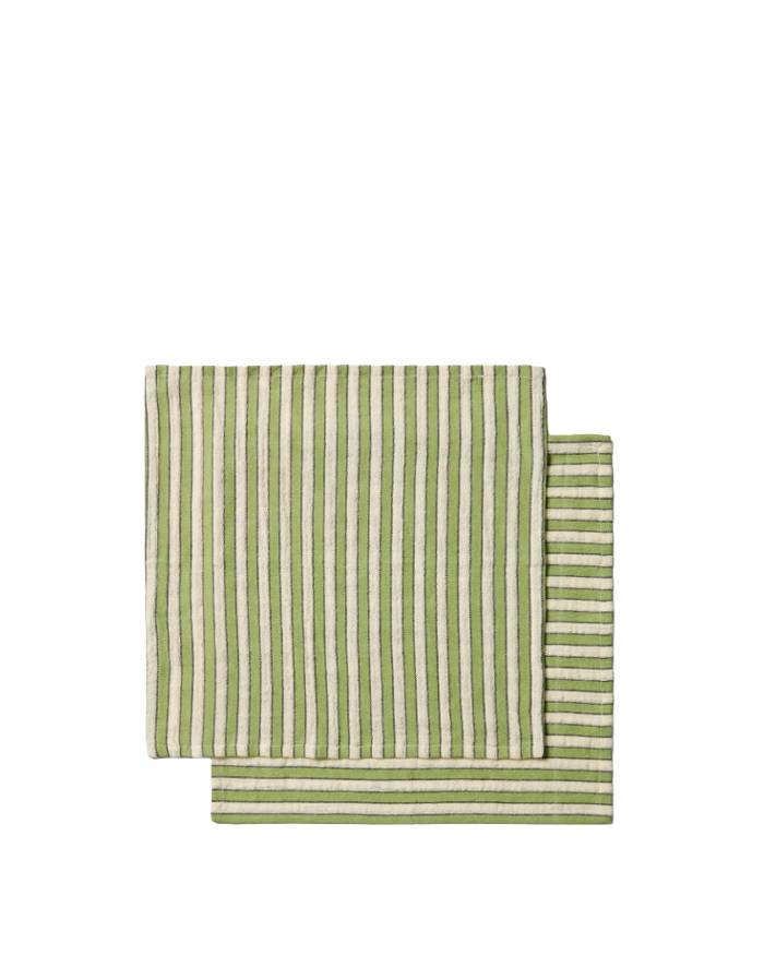 ENSEMBLE ULENA DE 2 SERVIETTES 100% COTON A RAYURES VERTES