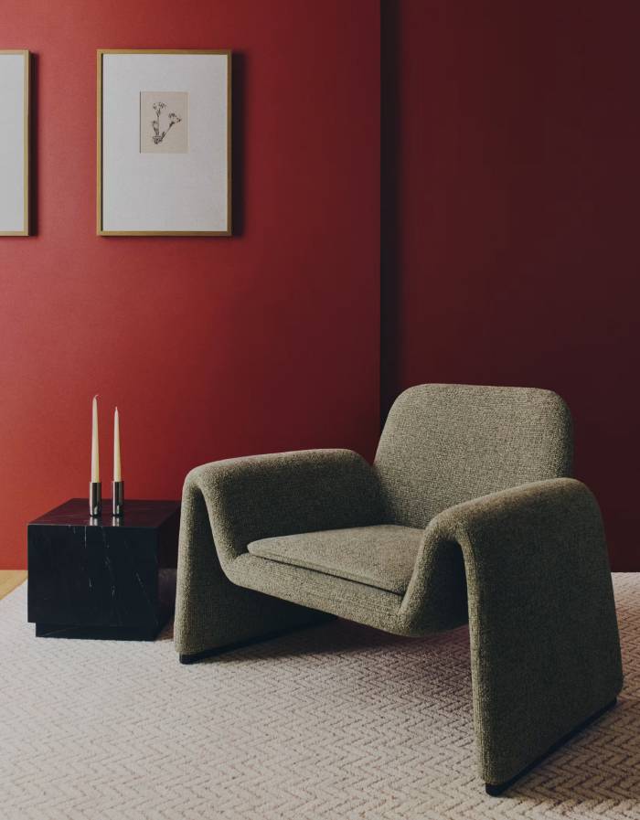Fauteuil Melvia en chenille verte