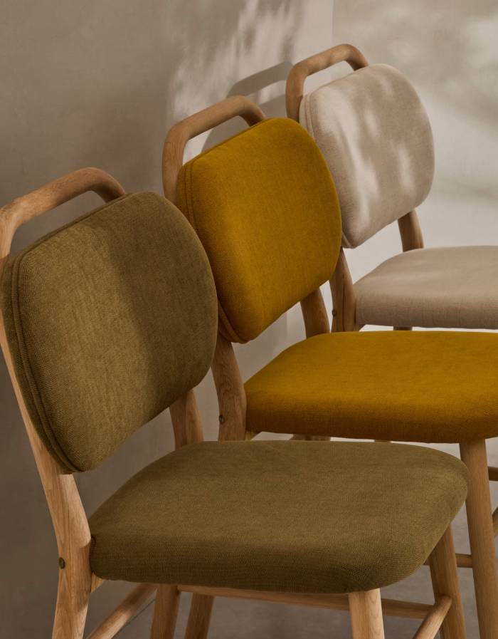 HELDA Chaise en chenille verte et bois de chêne